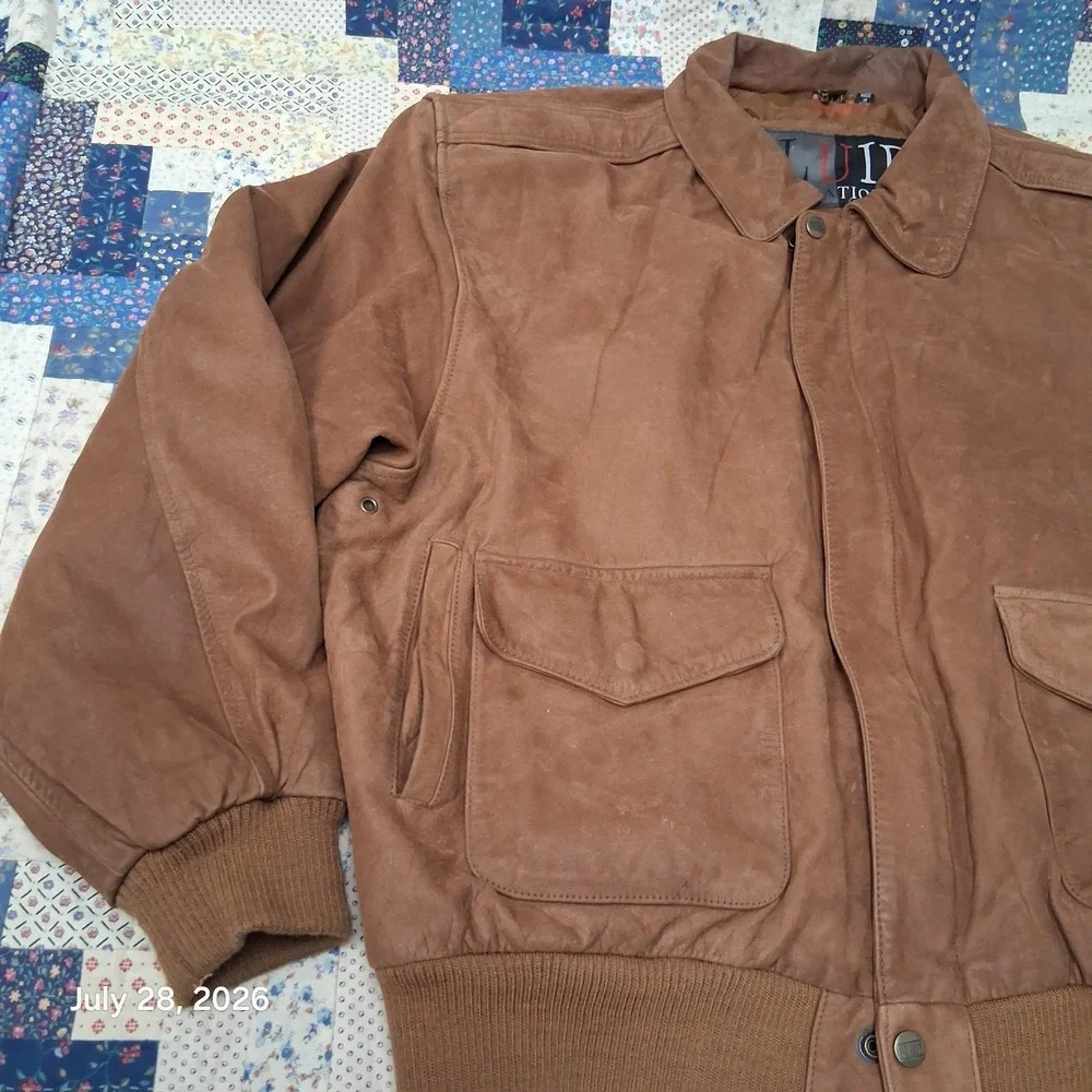 Vintage Fluid International Mens L Brown Leather A2 Bomber Flight Jacket Pockets
